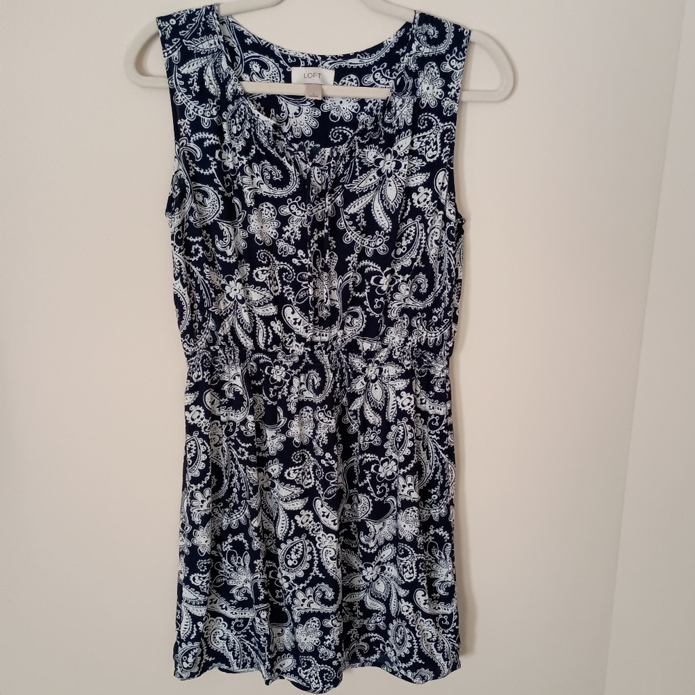 LOFT Navy and White Paisley Dress